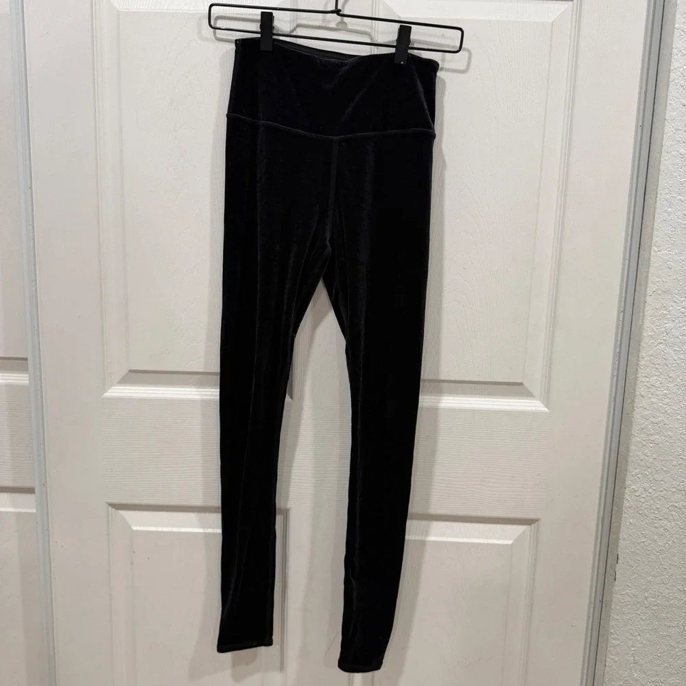 Alo Yoga Black High Waist Velvet Leggings Full Length Yoga Pants Size Small